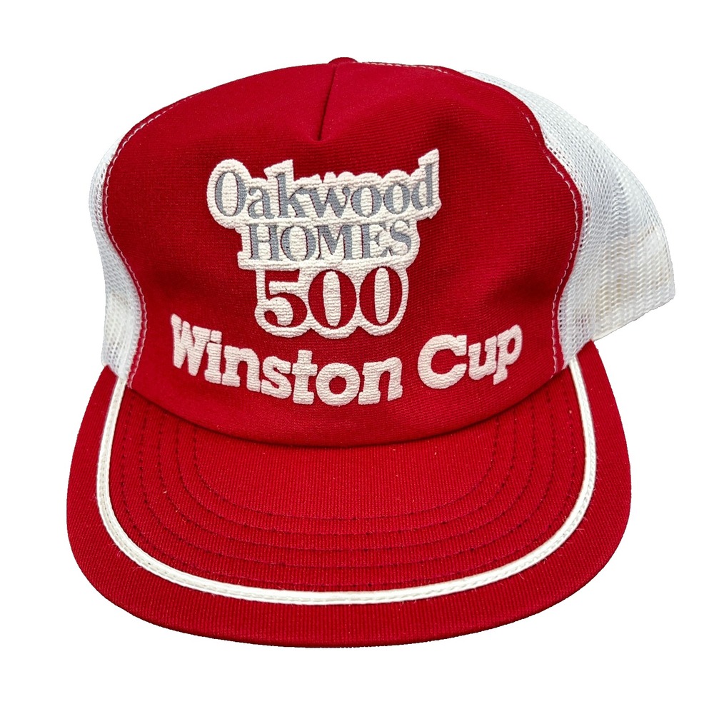 Vintage Winston Cup Trucker Hat Cap Made In USA 80s 90s Oakwood Homes 500 Stripe
